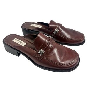 Nicole Vintage 90s Brown Leather Mule Loafers Size 8.5 NWOB